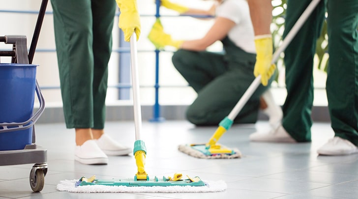 Cleaning team working in a care home